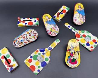 Collection of Vintage Tin Litho Party Noisemakers