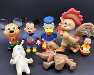 Vintage Squeaky & Other Rubber Toys, Mickey Mouse
Donald Duck, Pilsbury Doughboy, Rempel Rooster, 1970's Roly Poly Mickey Mouse, Elephant