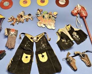 Child Vtg. Leather Vest & Chaps, Suede Holsters, and more