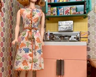 1958 Barbie w/ Kitchen Sink & Cabinet and accessories