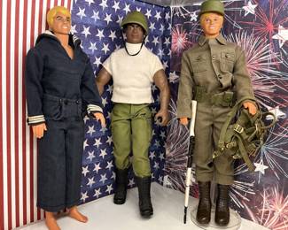1968 Gi Joe Navy, 1972 Gi Joe Army Basic Training,
Vintage Doll in Army Uniform