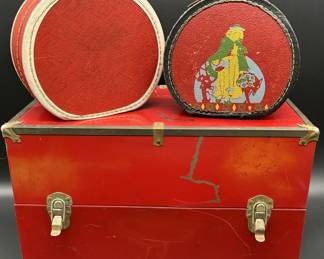 Vintage Red Doll Trunk & 2-Toy Carring Cases