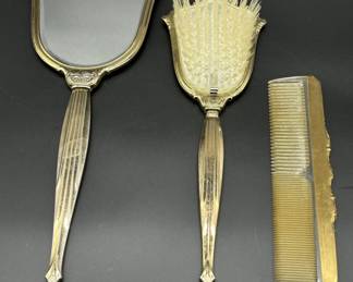 3-Piece Vintage Silver Tone Vanity Set Includes: