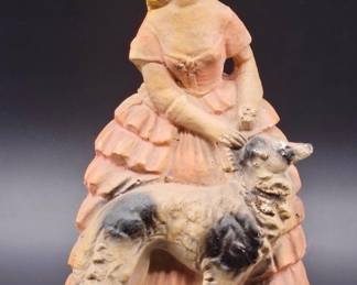 Chalkware Figurine of a Southern Belle & Her Dog