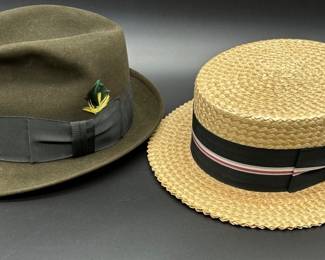 (2) Men's Vintage Hats: Fedora & Straw Boater