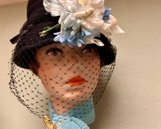1950's Veiled Hat, Blue Scarf & Poodle Brooch 