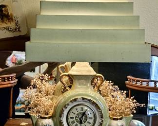Vintage Ceramic Clock Table Lamp w/ Metal Shade