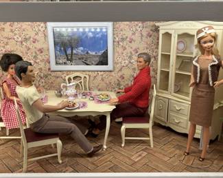 4-Barbie & Ken Dolls + Sindy Dining Room from UK
The Sindy Dining Room Set is from the Great Britain Sindy Collection and sells VERY VERY high online