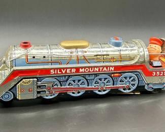 1960's Tin Litho Silver Mountain Train Toy 3525