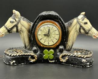 Chalkware Horseshoe, Shamrock, & Horse Head Clock