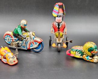 (4) Tin Litho Wind-Up Reproduction Toys from China