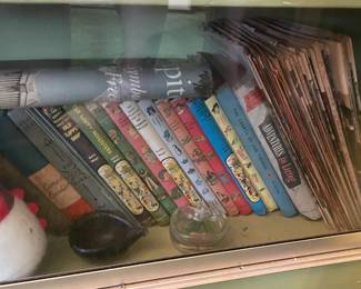 Display Cabinets W/ Vintage Travel Souvenirs, Books, Figurines, Etc.