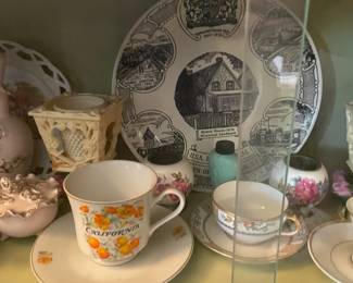 Display Cabinets W/ Vintage Travel Souvenirs, Books, Figurines, Etc.