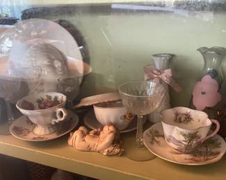 Display Cabinets W/ Vintage Travel Souvenirs, Books, Figurines, Etc.