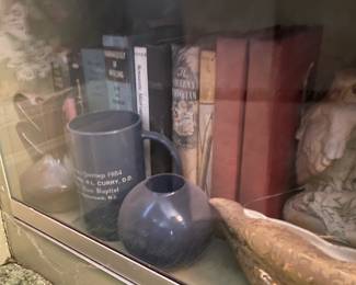 Display Cabinets W/ Vintage Travel Souvenirs, Books, Figurines, Etc.