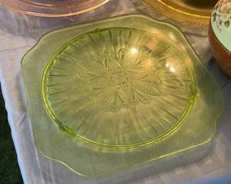 Green Depression Cake Plate