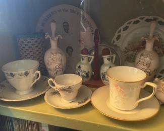 Display Cabinets W/ Vintage Travel Souvenirs, Books, Figurines, Etc.