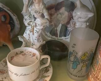 Display Cabinets W/ Vintage Travel Souvenirs, Books, Figurines, Etc.