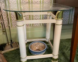 Brass Square Glass Top End Table