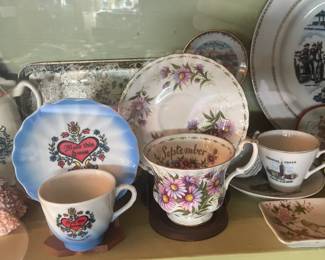 Display Cabinets W/ Vintage Travel Souvenirs, Books, Figurines, Etc.