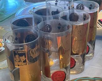 Vintage Gold, Red, & Black Patterned Tumbler Glasses