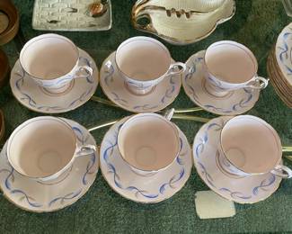 Pink & Blue Tea Service Set W/ Gold Trim