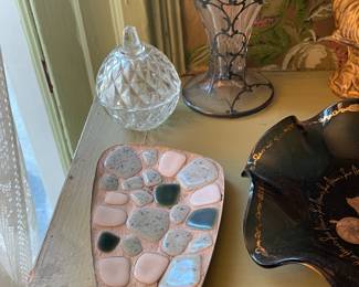 Vintage Mid-Century Modern Stone Pebble Tray