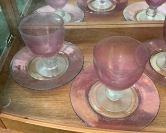 Vintage Purple & Clear Glasses W/ Underplates