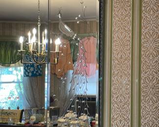 Peacock Engraved 3 Panel Wall Mirror