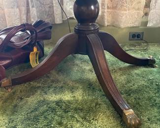 Large Round Rotating Table W/ Cubbies & Green Leather Top Surface