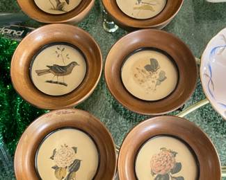 Bird & Flower Round Wood Wall Hangings