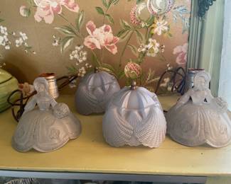 Antique Blue Ladies Glass Lamps