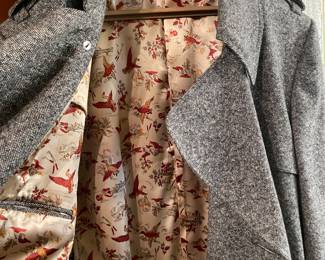 Beautiful Vintage Wool Trench Coat W/ Woven Buttons & Pheasant Liner