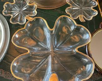 Clover Glass Dishes/Plates W/ Gold Trim