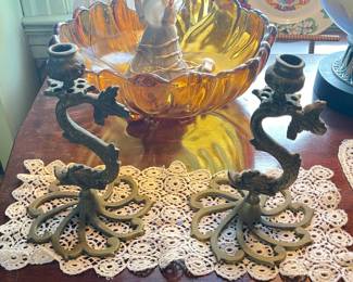 Brass Dolphin Candlestick Holders