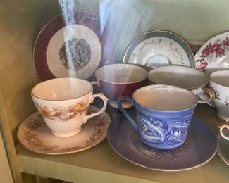 Display Cabinets W/ Vintage Travel Souvenirs, Books, Figurines, Etc.