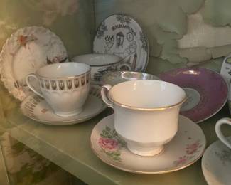 Display Cabinets W/ Vintage Travel Souvenirs, Books, Figurines, Etc.