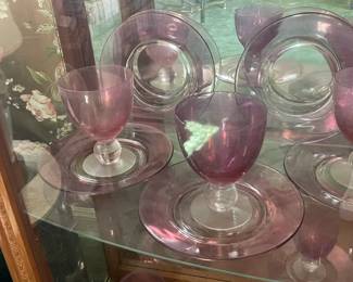 Vintage Purple & Clear Glasses W/ Underplates