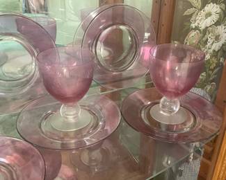 Vintage Purple & Clear Glasses W/ Underplates