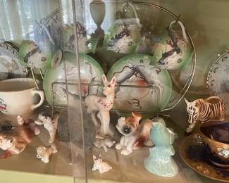 Display Cabinets W/ Vintage Travel Souvenirs, Books, Figurines, Etc.