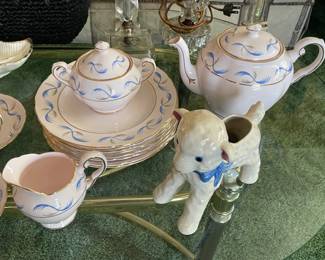 Pink & Blue Tea Service Set W/ Gold Trim
