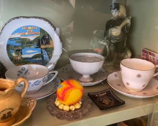Display Cabinets W/ Vintage Travel Souvenirs, Books, Figurines, Etc.
