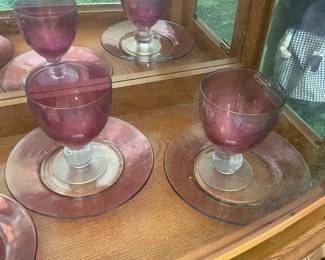 Vintage Purple & Clear Glasses W/ Underplates
