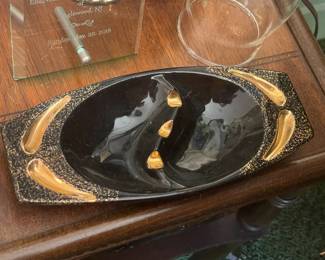 Vintage Mid-Century Modern Black & Gold Ashtray
