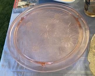 Pink Depression Cake Plate
