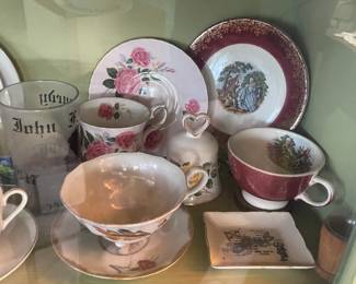 Display Cabinets W/ Vintage Travel Souvenirs, Books, Figurines, Etc.