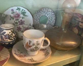 Display Cabinets W/ Vintage Travel Souvenirs, Books, Figurines, Etc.