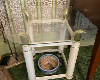 Brass Square Glass Top End Table