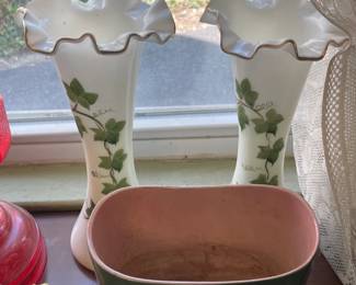 Milk Glass Ivy Print Vases