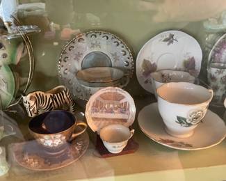 Display Cabinets W/ Vintage Travel Souvenirs, Books, Figurines, Etc.